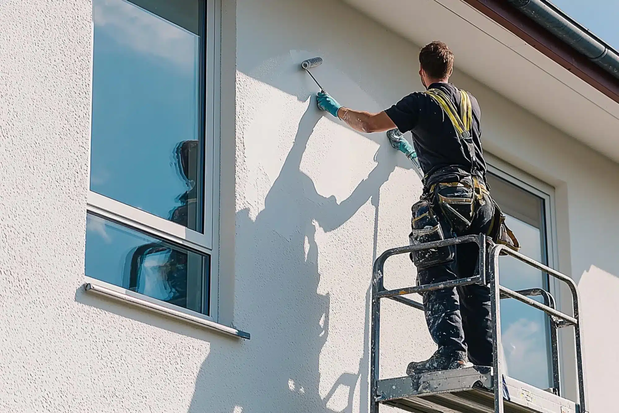 Peinture de façade en hauteur avec échafaudage à Amiens